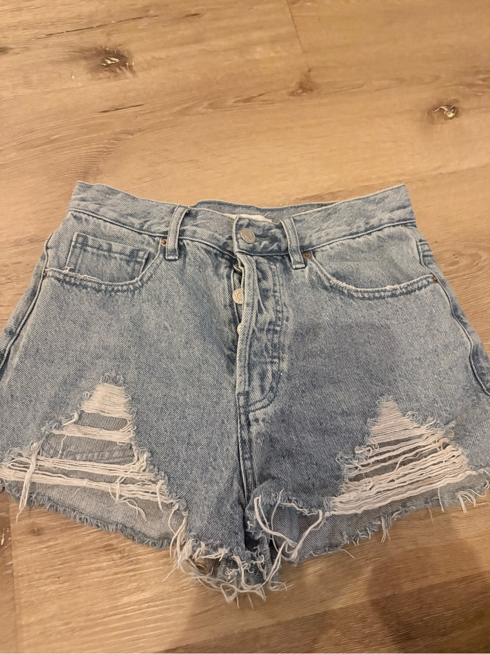 PacSun Light Blue Distressed High-Rise Denim Shorts